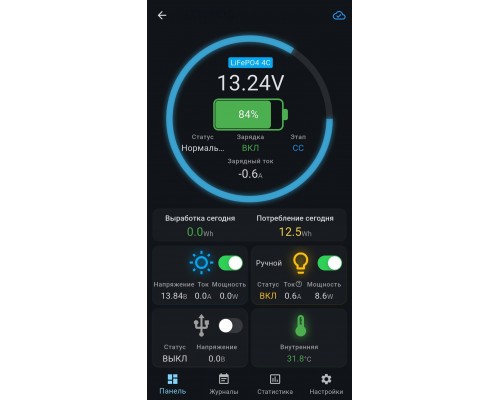 Умный WIFI контроллер для солнечных панелей для заряда аккумуляторов 12V 24V 10А