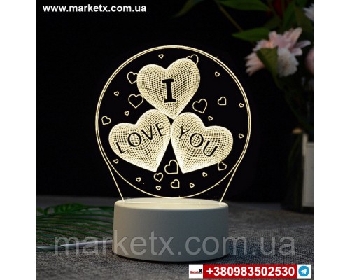 Нічник 3d I love you на білій підставці