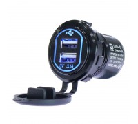 Зарядка USB 12-90в для телефона гнездо 2.0 врезная в алюминиевом корпусе
