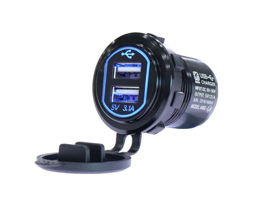Зарядка USB 12-90в для телефона гнездо 2.0 врезная в алюминиевом корпусе