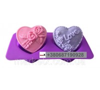 Харчова силіконова форма серце з трояндами та словом Love код 10056