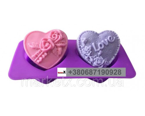 Харчова силіконова форма серце з трояндами та словом Love код 10056